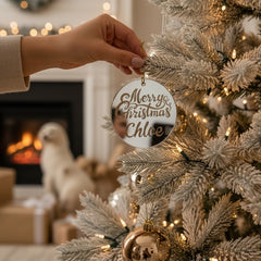 Personalised silver mirror acrylic Christmas ornament with name Chloe